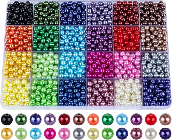 XSEINO About 1200+ PCS 6mm Imitation Pearl Style Glass Beads Bracelet Making Kit - Image 8