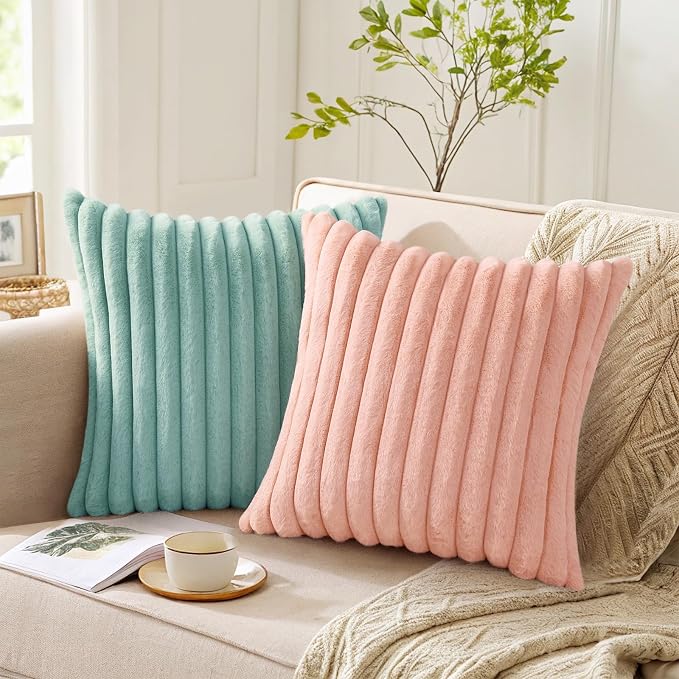 Pallene Faux Fur Plush Throw Pillow Covers 16x16 Set of 2, Luxury Soft Fluffy - Image 5