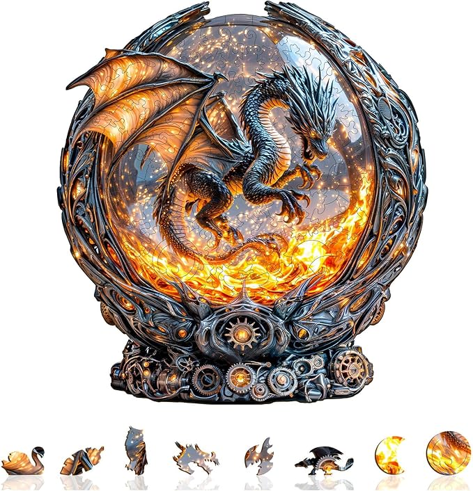 Magic Ball Fire Dragon Puzzles Adults Gifts Wooden 95 Pieces 8.5 * 7.8in by Jollitot