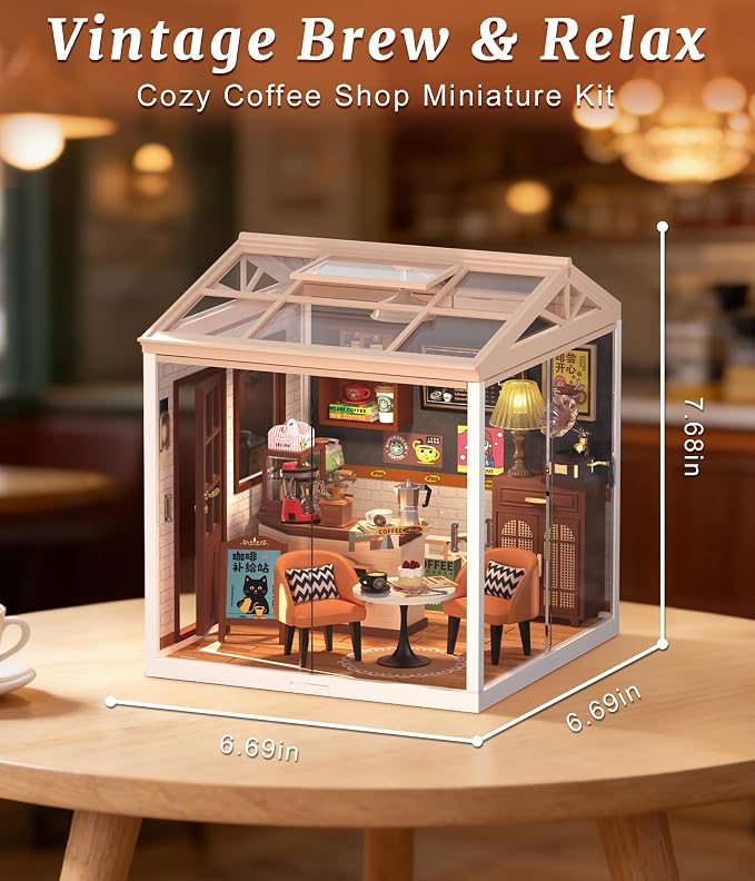 Vintage Coffee Shop Miniature House Kit – DIY Cafe Dollhouse - Image 4