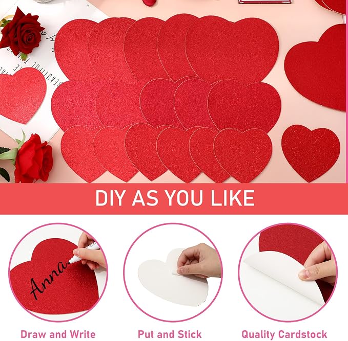 JarThenaAMCS 45Pcs Valentine' s Day Heart Cutouts Red Pink Glitter Heart Shaped - Image 3