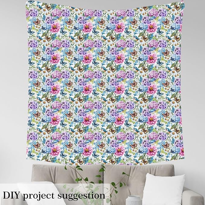 Spring Flowers Fabric by The Yard Sofas, Village Florals Birds Butterflies - Image 4