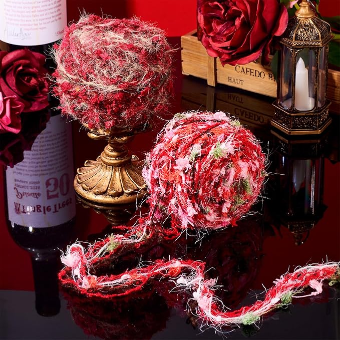 2 Rolls Red Fun Fur Polyester Fringe Yarn Soft Novelty Decorative Yarn - Image 7