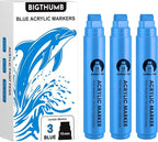 BIGTHUMB 3 Pcs Blue Jumbo Permanent Markers: 15mm Wide Tip Thick Acrylic Paint by BIGTHUMB