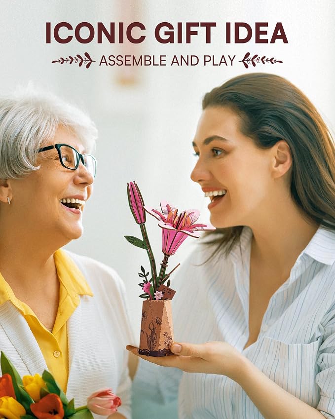 Rowood Wooden Flower Kit, DIY Artifical Flower Building Set Craft Kit - Image 6