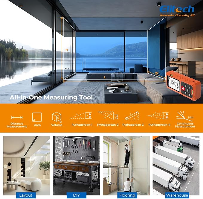 Elitech Laser Measuring Tool, 165ft Laser Tape Measure - Image 4