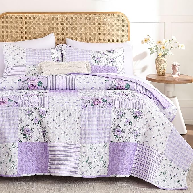 YIKUSH Quilt Sets Queen Size Floral Quilt Set 3 Pieces Bedding Set Bedspreads by YIKUSH