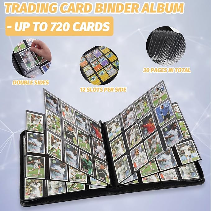 12 Pocket Ringless Side Loading Trading Card Binder, 720 Cards PU Fixed Page - Image 4