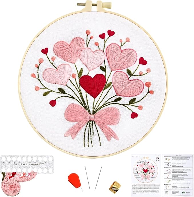 Heart Flower Embroidery Kits for Beginners Adults, Counted Cross Stitch Kits by Unknown