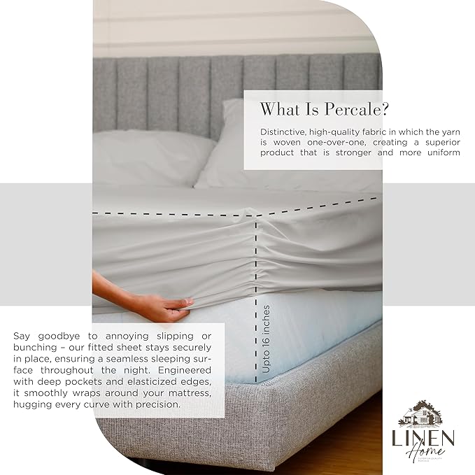 Linen Home 100% Cotton Percale Sheets Twin XL Size, Deep Pocket, 3 Pieces Set - Image 4