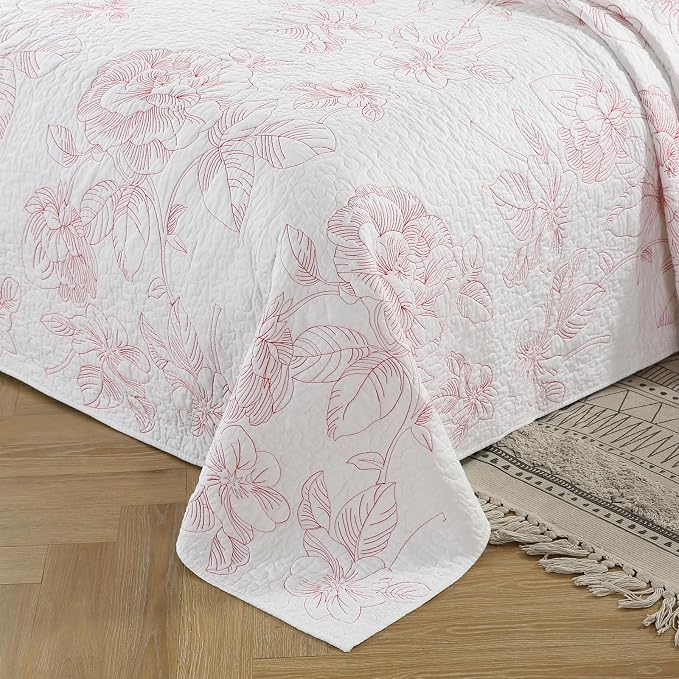 ROOMLIFE Quilt Set King Size 3D Floral Embroidery Pattern 3-Piece Cotton - Image 2