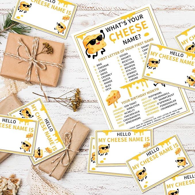 What's Your Cheese Name Game Cards, Birthday Game Supplies, 1 Cheese Name Game - Image 3