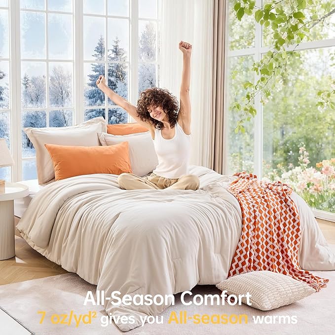 MUXHOMO Beige Oversized King Comforter Sets, All Season Ultra Soft Down - Image 4