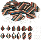 FASHEWELRY Striped Resin Wood Earrings Charms Rhombus Teardrop Kite Wooden by FASHEWELRY