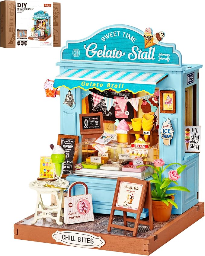 Rolife Miniature House Kits for Adults, Gelato Stall Mini Dollhouse Building by Rolife