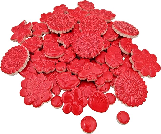 500g/1.1lb Ceramic Mosaic Tiles Mixed Shapes of Flowers, Mushrooms by Unknown