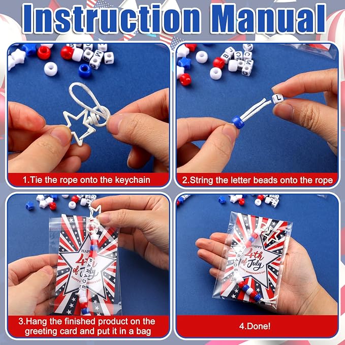 Suncalla 996 Pcs 24 Set 4th of July Crafts Patriotic Keychain Making Kit DIY - Image 3