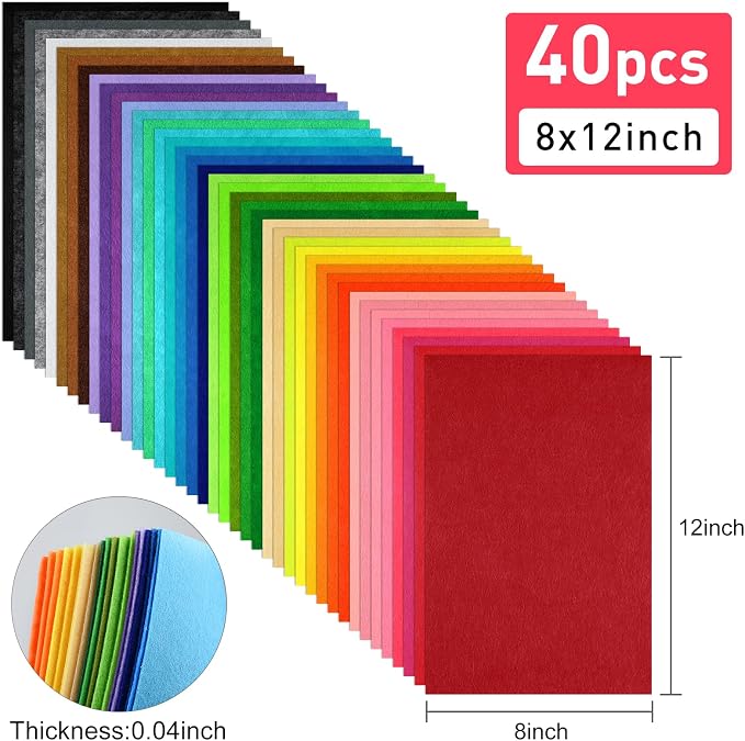 40 Pcs Soft Felt Fabric Sheet 8" x 12" Assorted Color Felt Fabric Sheets - Image 2
