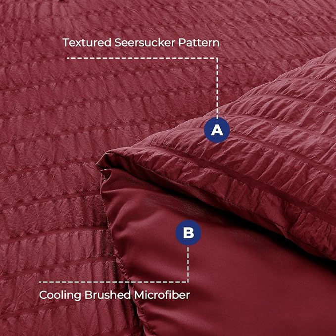 HYMOKEGE Burgundy Queen Comforter Set Seersucker 7 Pieces, All Season Luxury - Image 4