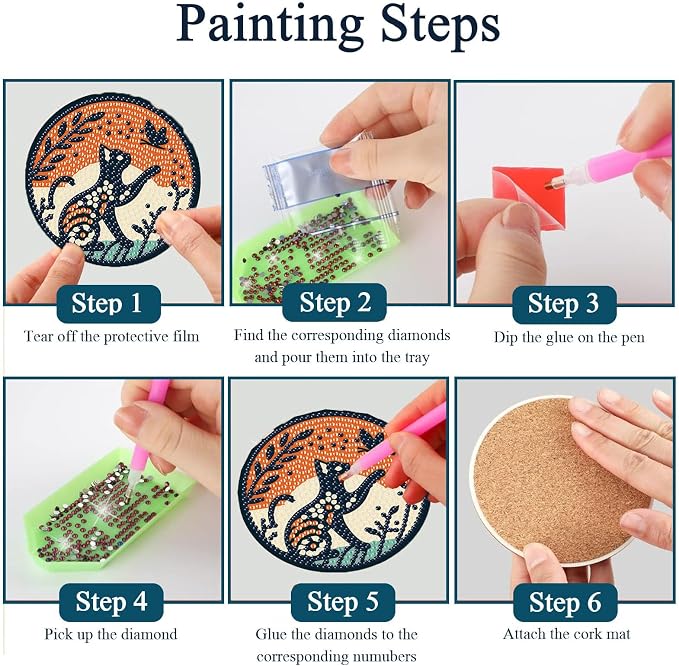 8PCS Diamond Art Coasters Kit, Cat Diamond Painting Coasters - Image 7