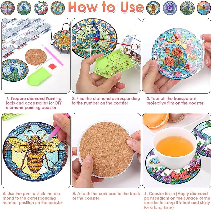ijbnhd 8 Pcs Animals Diamond Painting Coasters | - Image 6