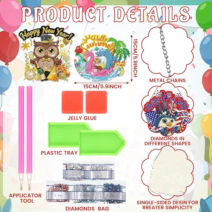 Cinnvoice 12 Pcs Summer Seasonal Diamond Art Hanging Ornament Kit - Image 2