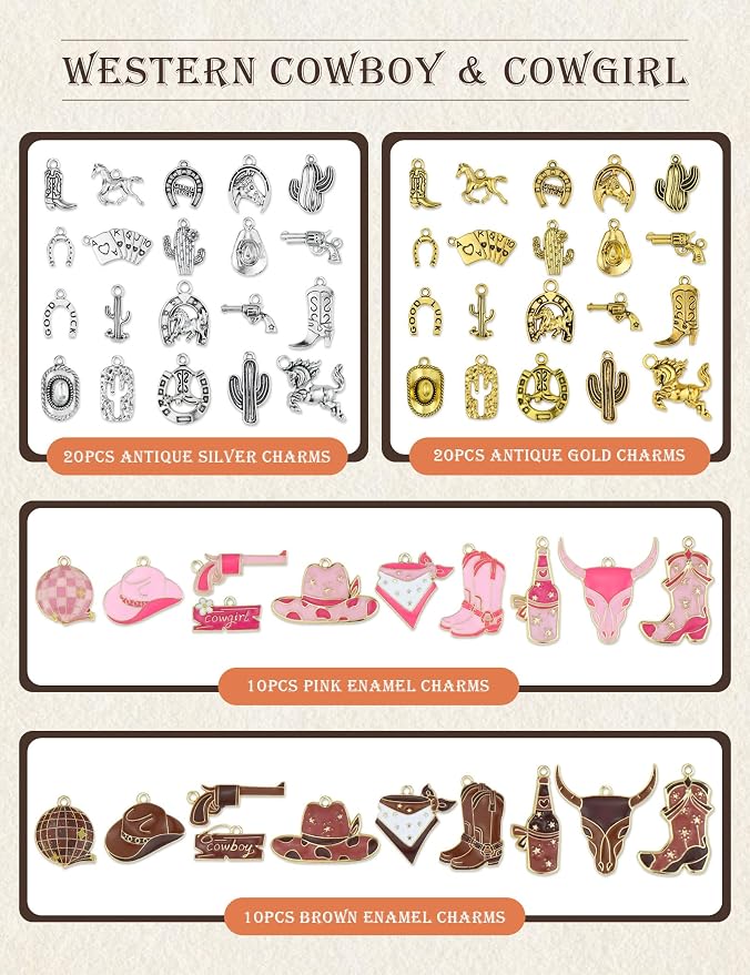YETOOME 60pcs Western Cowboy & Cowgirl Charms - Image 3