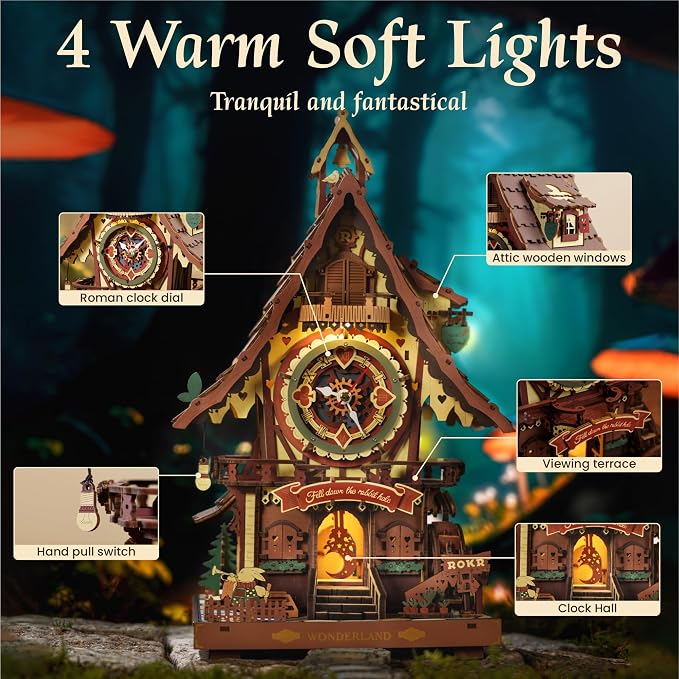 ROKR 3D Wooden Puzzles for Adults, Cuckoo Clock Model Kit, Room Home Decor DIY - Image 2