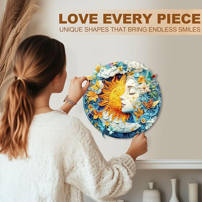 Moon Sun Face Art Puzzles Fantasy Flowers Round Puzzle Adults Gifts - Image 6