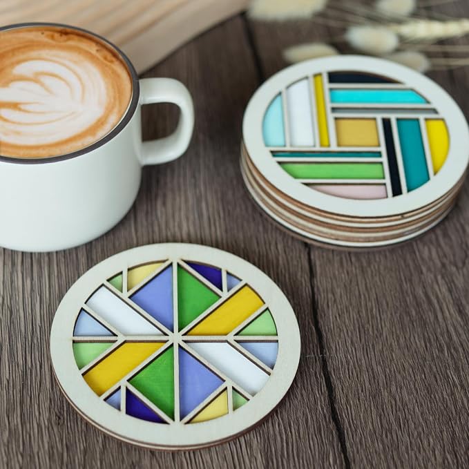 Temlum Wooden Coasters Painting Kit, Paint You Own Coaster Wooden Painting - Image 7