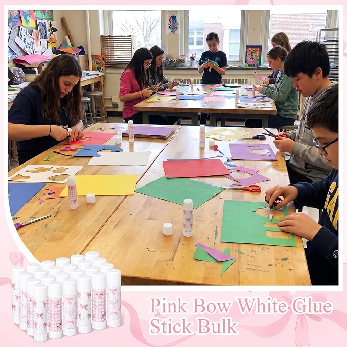 Sabary 100 Pcs Pink Bow White Glue Stick Bulk Washable Glue Sticks 0.32 oz - Image 5