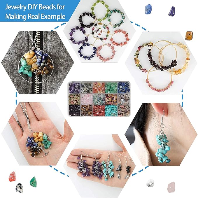 1500Pcs Natural Chip Stone Beads 5-8mm Crystal Bracelet Jewelry Making Kit | - Image 6