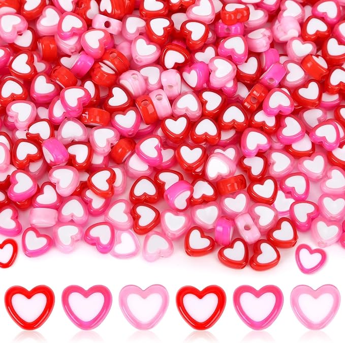Augshy 700Pcs Heart Beads, Valentines Day Red Pink Heart Pony Beads by Augshy