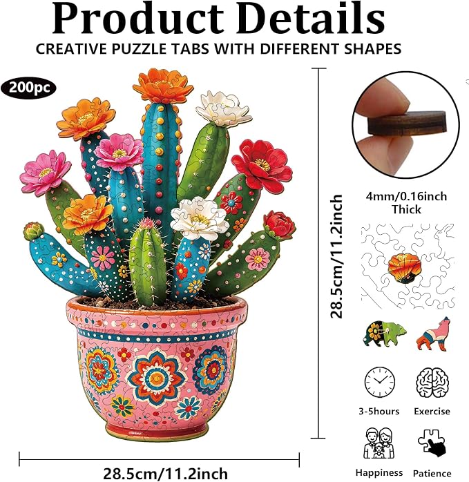 200pcs Wooden Puzzles for Adults Unique Animal Shaped Pieces Colorful Flower - Image 2