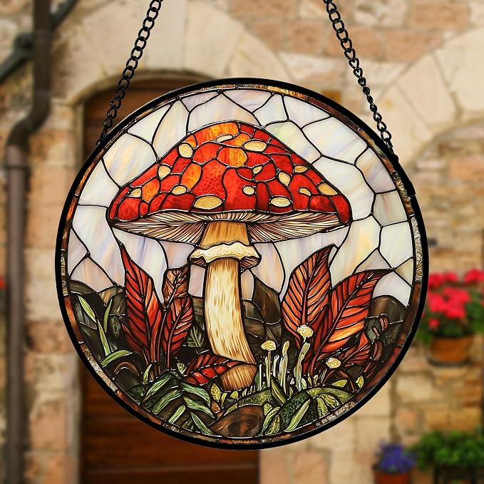 DASTOLL Stained Glass Window Hanging, Big Red Mushroom Suncatcher - Image 4