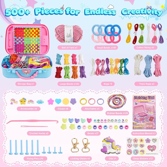 6-in-1 Friendship Bracelet Making Kit, Weaving Loom Kit Toys, 500+ Pcs Craft - Image 3