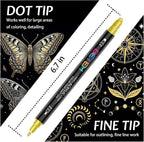 Betem 6 Gold&Silver Dual Tip Acrylic Paint Markers, Fabric Decorating Kits - Image 2