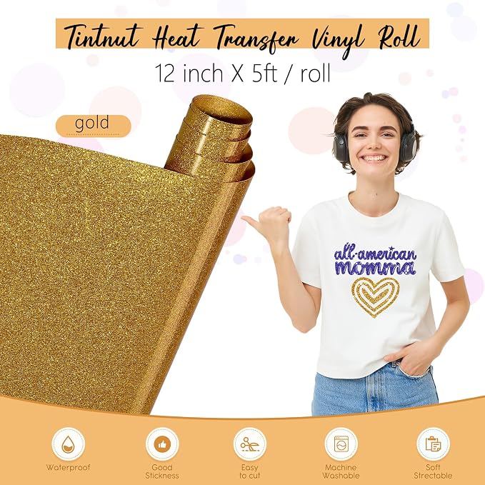 Tintnut Old Gold Heat Transfer Vinyl Roll, easy cut & weed, stretch washable - Image 2