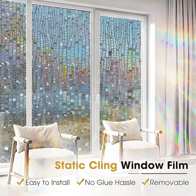 Windimiley Rainbow Window Privacy Film, 3D Stained Glass Christmas Decorative - Image 4