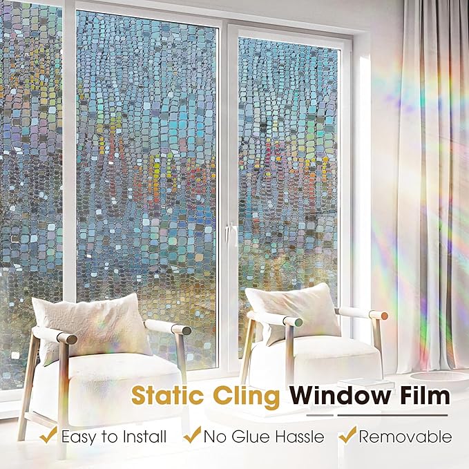 Windimiley Rainbow Window Privacy Film, 3D Stained Glass Christmas Decorative - Image 4