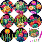 TDOOW Diamond Art Painting Coasters 8 Pcs Colorful Cacti Diamond Art Coasters by TDOOW