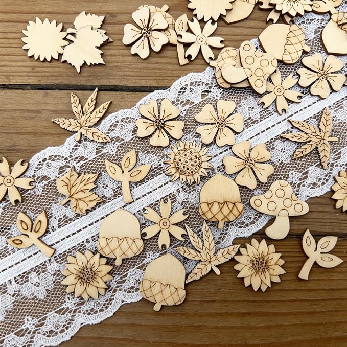 100 Pcs Unfinished Wooden Cutouts Mini Nature Shapes | DIY Craft Supplies - Image 5