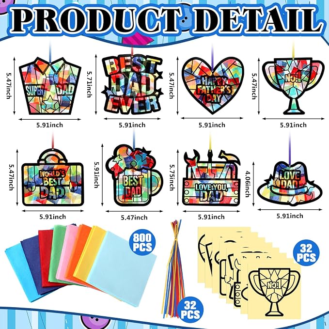 Eersida 32 Pcs Fathers Day Suncatchers Paper Craft Set DIY Flower Shaped - Image 3