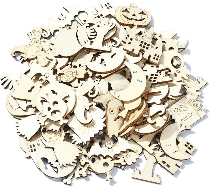 LiQunSweet 200 Pcs Mixed Styles Halloween Theme Unfinished Wood Cutout Pumpkin - Image 8