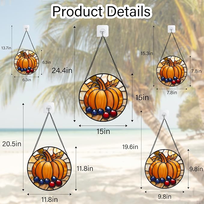 DASTOLL Stained Glass Window Hanging Fall Pumpkin Berries 7.8" - Image 6