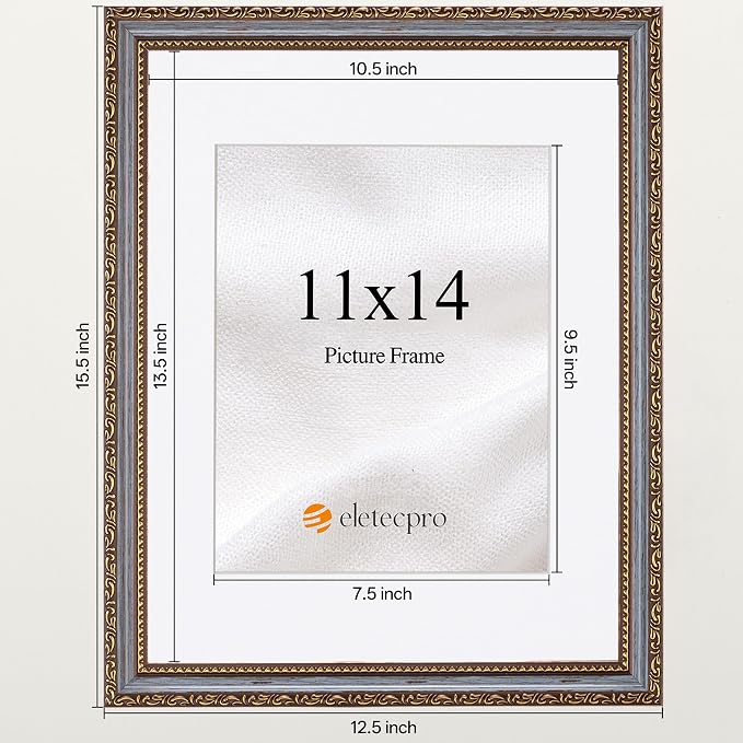 eletecpro 11x14 Vintage Picture Frame, Glass Cover, Horizontal or Vertical - Image 3