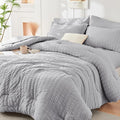 HYMOKEGE Light Grey Oversized Queen Comforter Set Seersucker 7 Pieces, All by HYMOKEGE