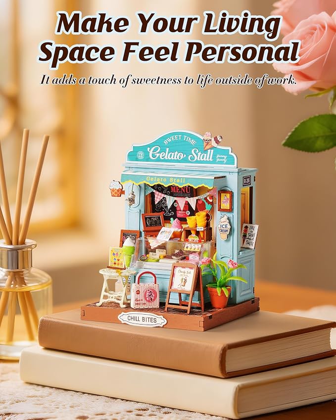 Rolife Miniature House Kits for Adults, Gelato Stall Mini Dollhouse Building - Image 5