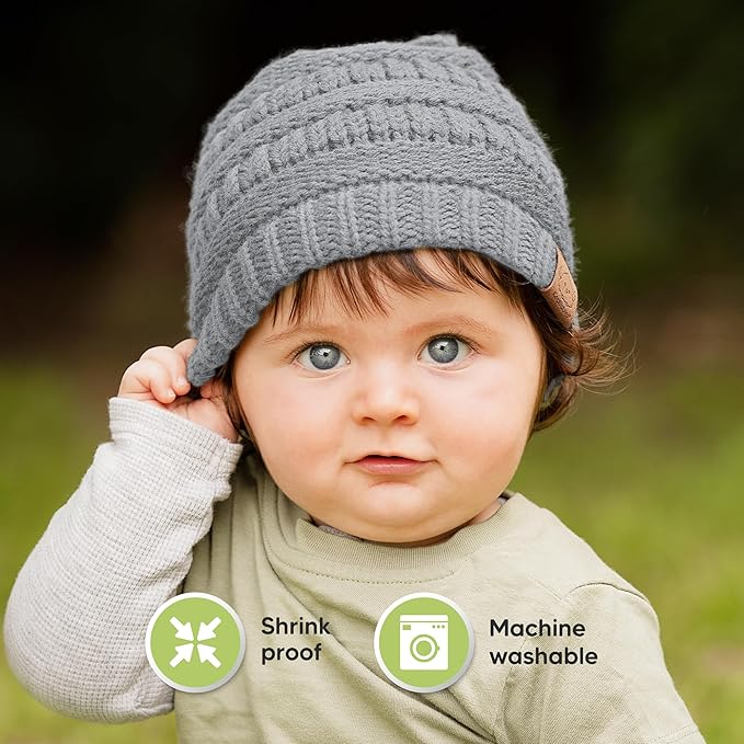 3-Pack Baby Beanies for Boys, Girls - Stretchy Knit Baby Hats, Cute Newborn & Toddler Winter Hat, Soft & Warm Infant Beanie 0-6 Months (Cloud, S)