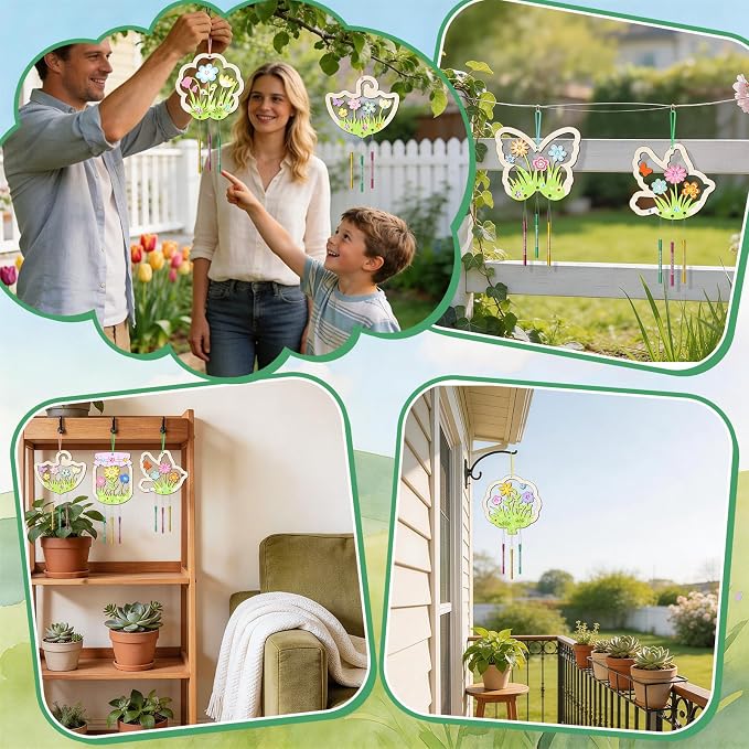 12PCS Spring Wind Chime Kit, Make Your Own Hollow Out Floral Wind Chime DIY - Image 7